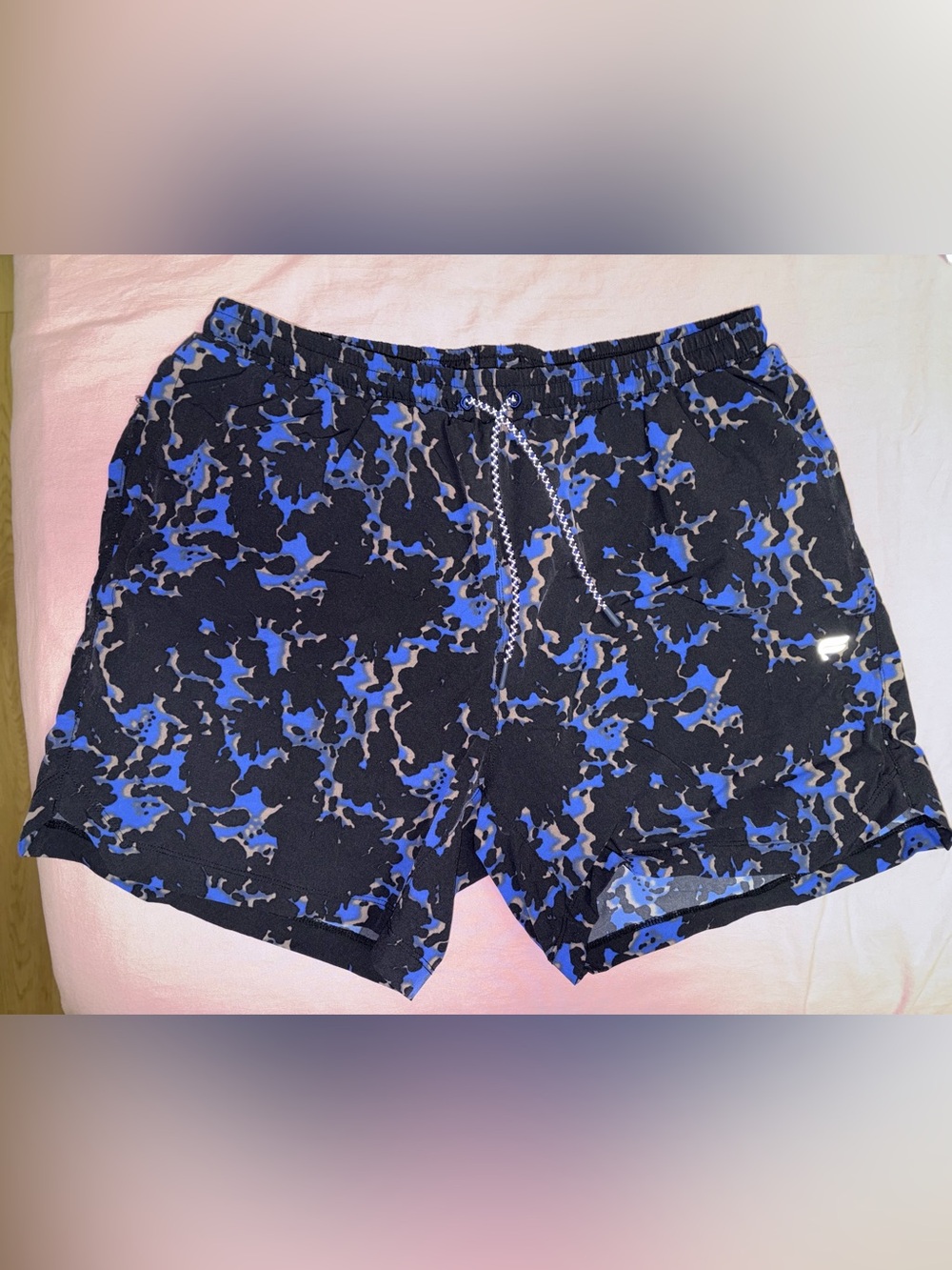 Fabletics Blue & Black Abstract Print Drawstring Shorts